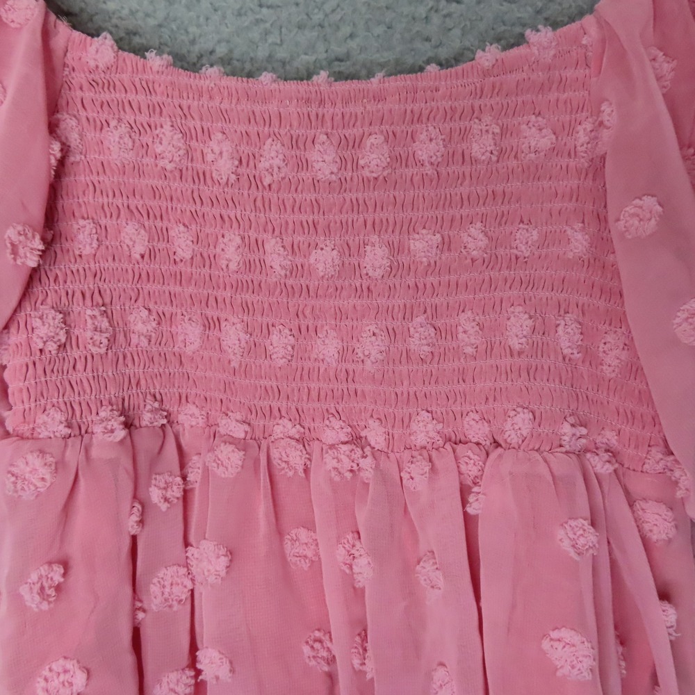 Lush Barbiecore Pink Smocked Peplum Top Puff Sleeve Coquette Cottagecore Medium - Picture 4 of 12